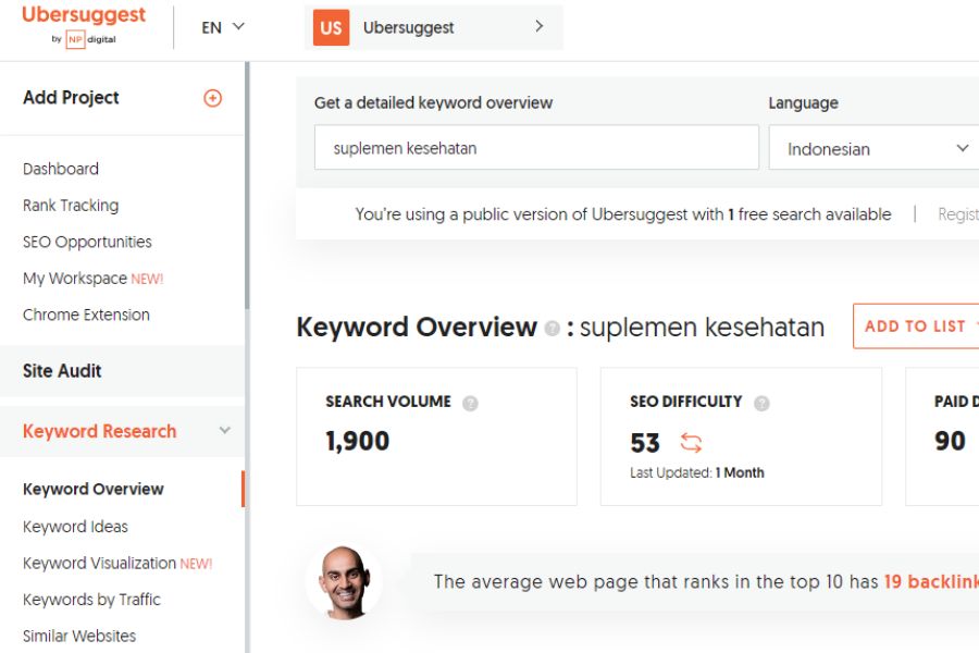 Ubersuggest SEO tools